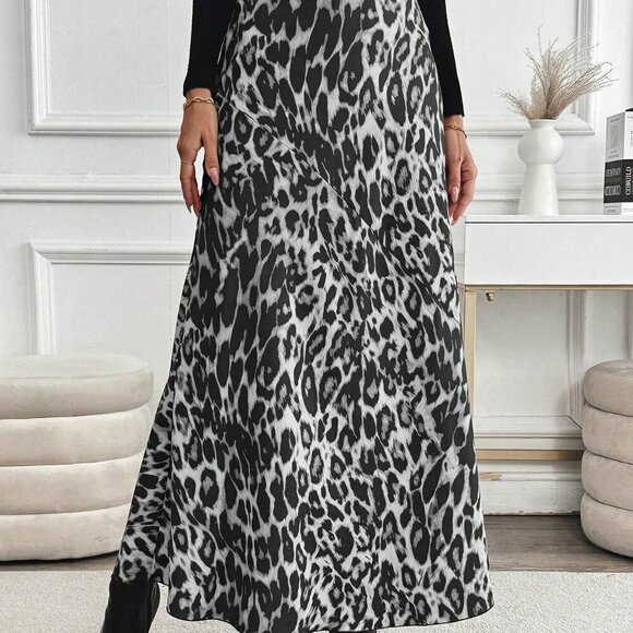 Multicolor Elegant Women's High Waist Leopard Print Maxi Length Skirt - Picture 4 of 6